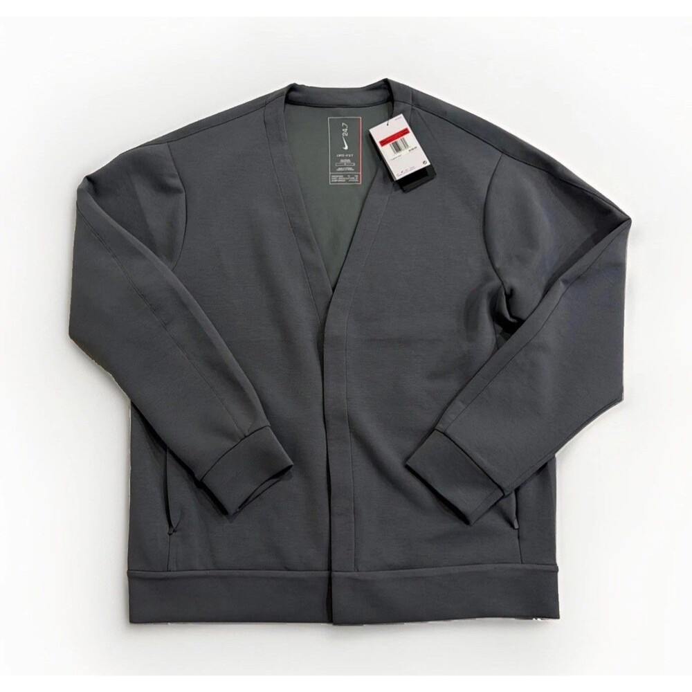 NWT Nike 24.7 Impossibly Soft Cardigan Men L-Tall Grey HQ6948-084 Loose Fit $125
